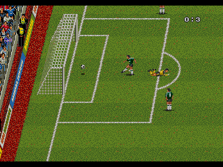 World Trophy Soccer (Genesis) screenshot: Deliberately scoring an own goal.