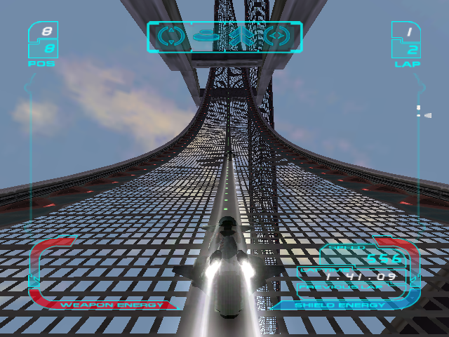 XGRA: Extreme G Racing Association (GameCube) screenshot: Rushing into the giant loop