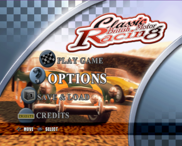 Classic British Motor Racing (PlayStation 2) screenshot: Menu screen.