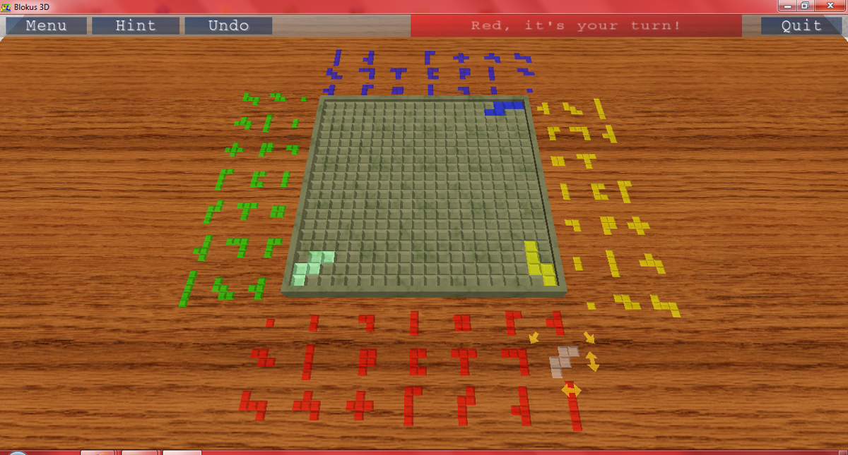 Blokus 3D (Windows) screenshot: ... just like this, that's a pretty good start, isn't it? One good advice is to start with the bigger stones, easier to lay down at the beginning.
