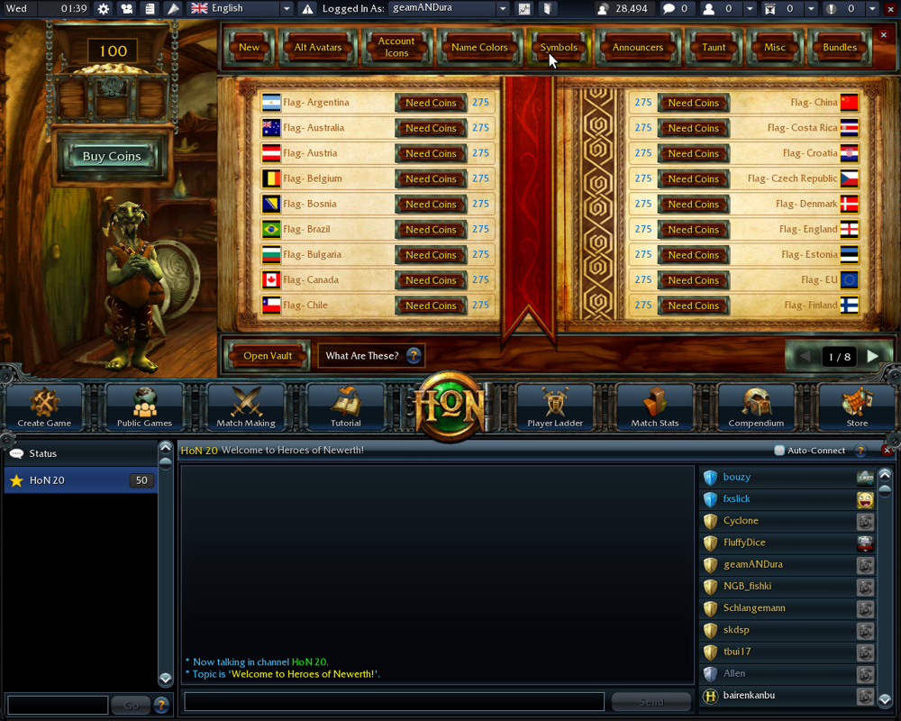 Heroes of Newerth (Linux) screenshot: Browsing the in-game store