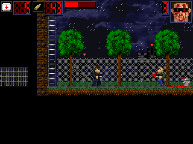 Action Cyborg (Windows) screenshot: Level 2 - Shooting skinheads down in the park