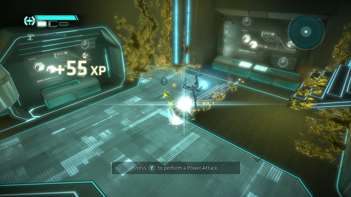 Tron: Evolution (Windows) screenshot: You receive experience for enemy kills, which should be spent on upgrades.