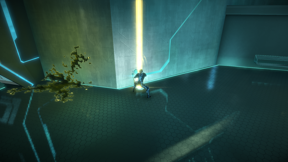 Tron: Evolution (Windows) screenshot: Activating the power node, essential for cure.