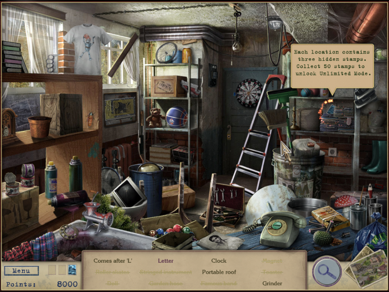 Letters from Nowhere (Macintosh) screenshot: Finding hidden stamps in the Cellar