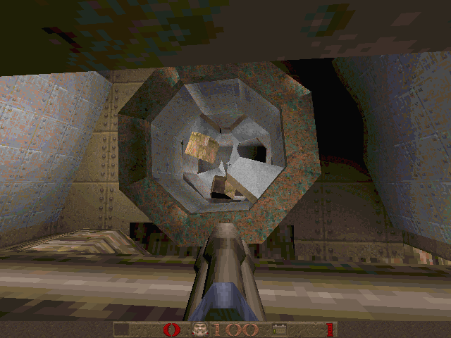 Quake Mission Pack No. I: Scourge of Armagon (Windows) screenshot: Another exhibit of the new engine features, stones tumbling around.