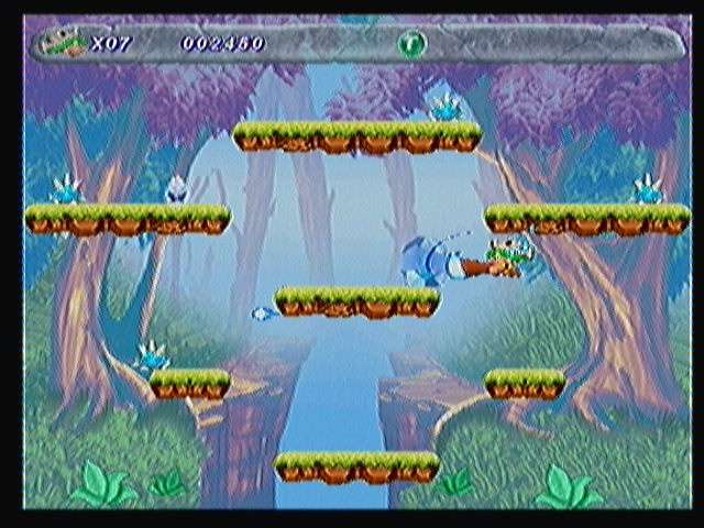 Tork and Kral (Zeebo) screenshot: Stage 2. When the player gets the ice power up, he can freeze the enemies and then blow them against the other enemies.