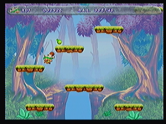 Tork and Kral (Zeebo) screenshot: In the Escape mode, the longer you survive, the higher the score. It can also boosted a little bit by gathering fruits such as this.
