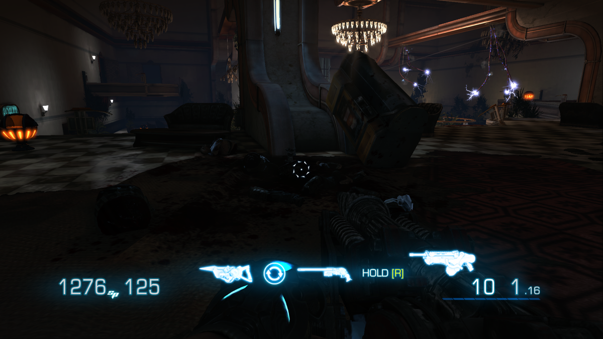 Bulletstorm (Windows) screenshot: You can only carry three weapons at a time and switch at dropboxes or with barrels.