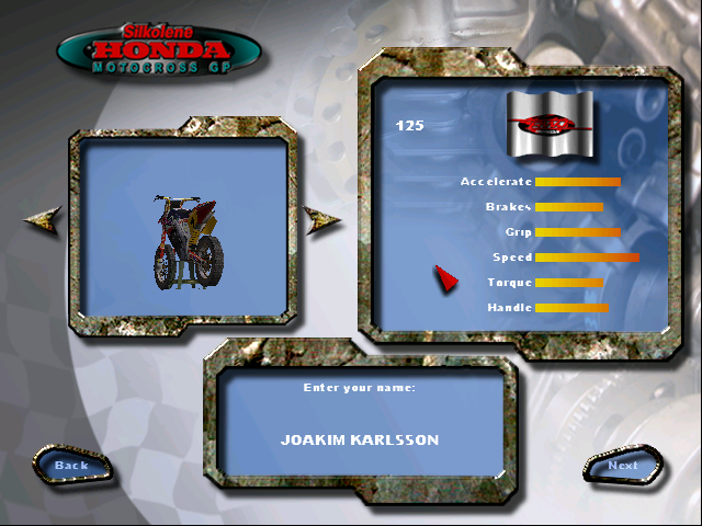 Silkolene Honda Motocross GP (Windows) screenshot: Motor Choice