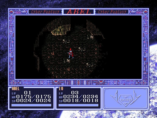 Abel: Shin Mokushiroku Taisen (FM Towns) screenshot: Exploring a dungeon. It's dark...