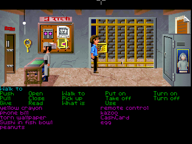 Zak McKracken and the Alien Mindbenders (FM Towns) screenshot: Just try not to get to the other side of those bars...