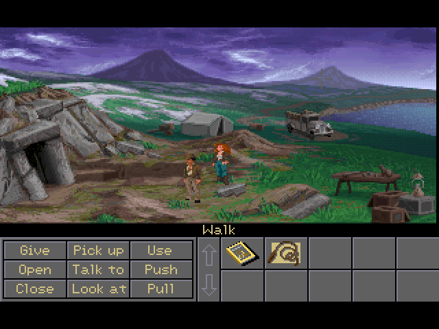 Indiana Jones and the Fate of Atlantis (FM Towns) screenshot: Iceland. Nice view!