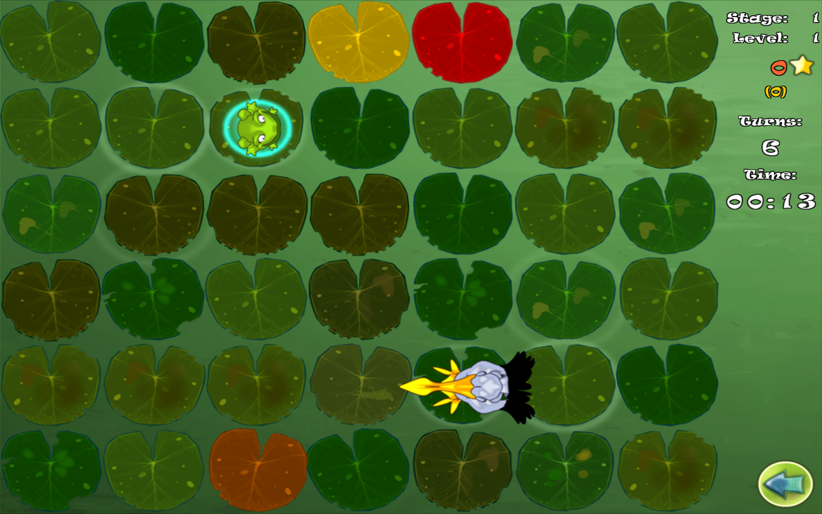 Frogs vs. Storks (Windows) screenshot: An easy level with just one frog and one stork.