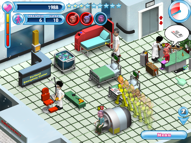 Hospital Hustle (Windows) screenshot: Theme 4 - Portland Emergency Center (you're on coffee).