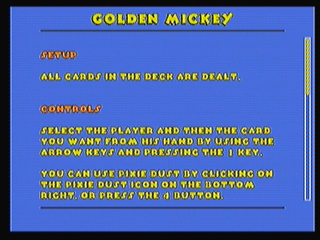 Disney's All Star Cards (Zeebo) screenshot: Before beginning a new game, the respective instructions are show. Here we see how to play the Golden Mickey game.