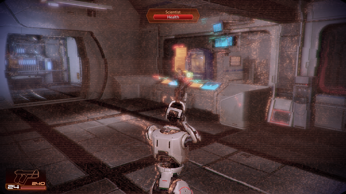 Mass Effect 2: Arrival (Windows) screenshot: Eliminating scientists with LOKI mech.