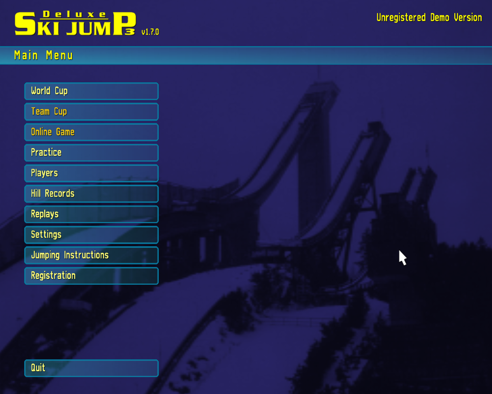 Deluxe Ski Jump 3 (Windows) screenshot: Main menu.