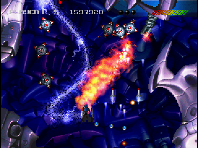 X2: No Relief (PlayStation) screenshot: Stage 05 - Scroll direction changed to vertical up.