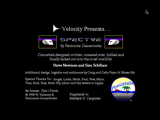 Spectre (Macintosh) screenshot: About Screen