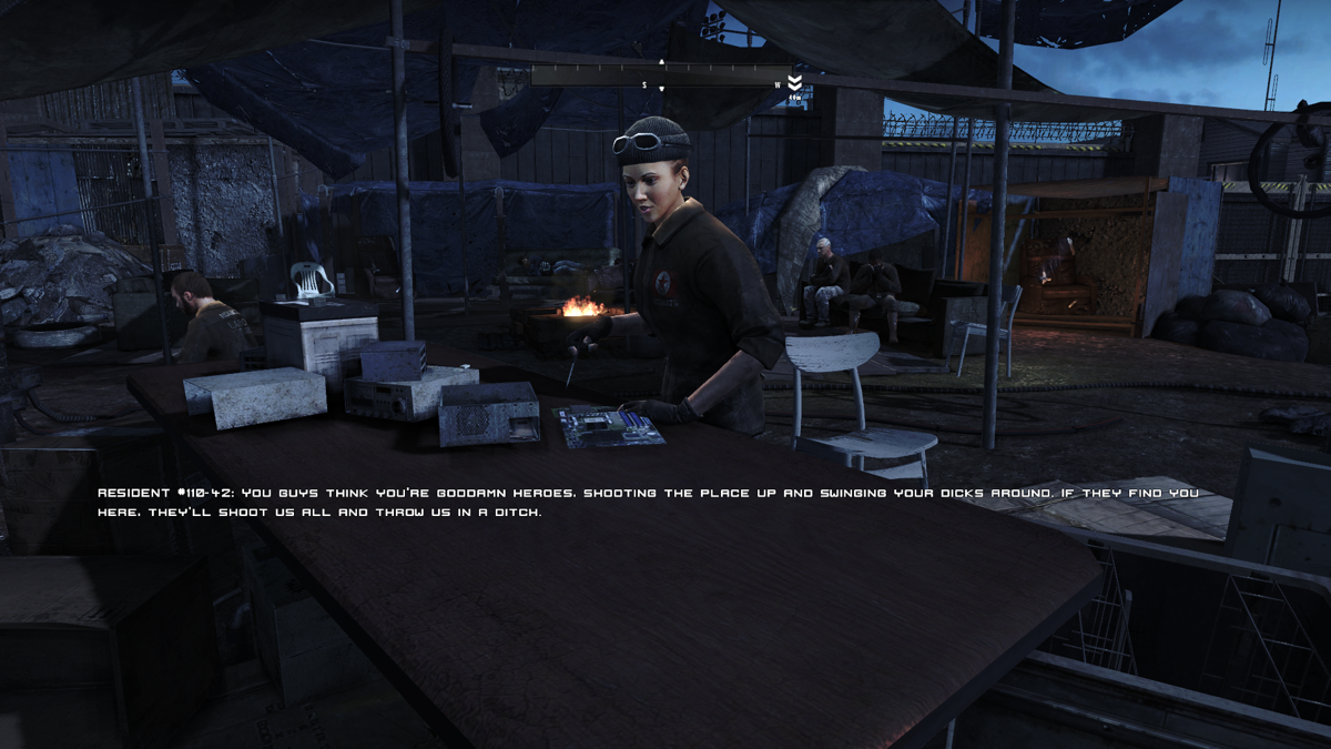 Homefront (Windows) screenshot: While not shooting, most of people is willing to share their thoughts on various themes.