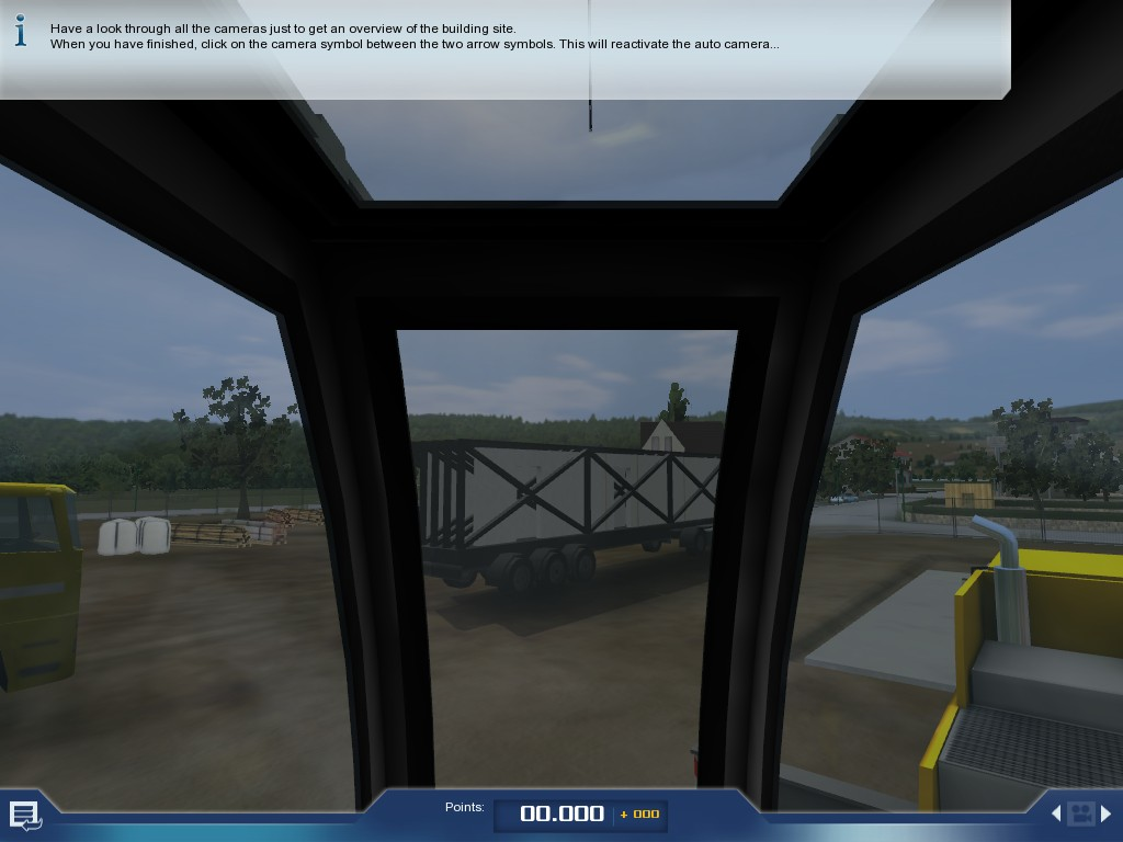 Crane Simulator 2009 (Windows) screenshot: Cycling through the camera angles. This is view 1 - the crane operators view.
