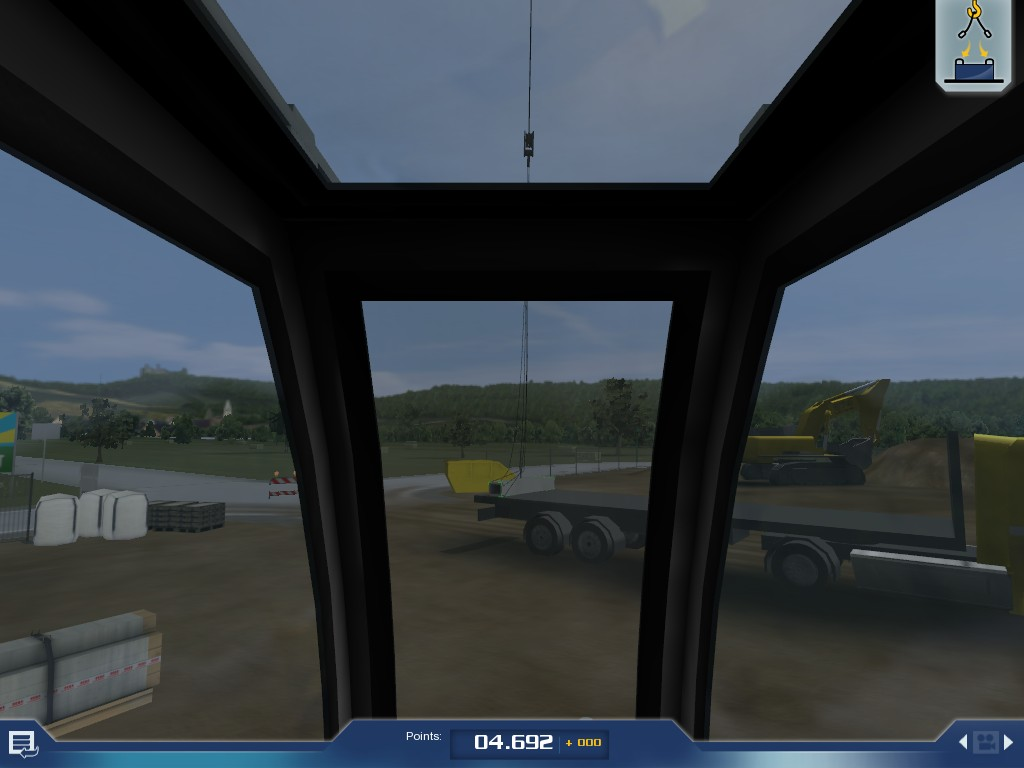 Crane Simulator 2009 (Windows) screenshot: The final piece to position is the chimney. Here it is being picked from the lorry