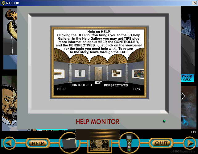 Reflux: Issue.01 - "The Becoming" (Windows 3.x) screenshot: Help menu