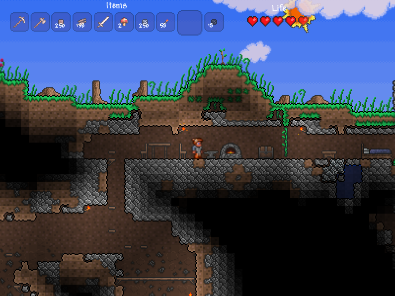 Terraria (Windows) screenshot: A simple underground home