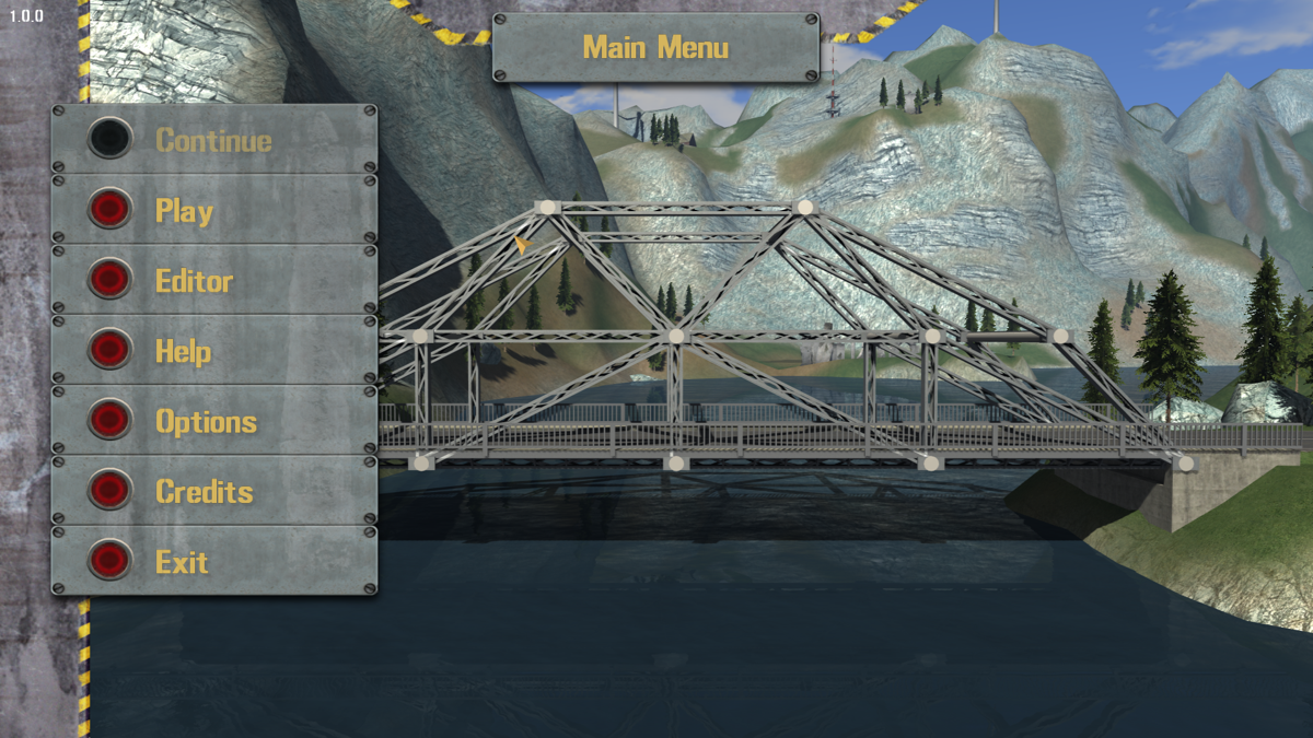 Bridge! The Construction Game (Windows) screenshot: The main menu shows last opened level.