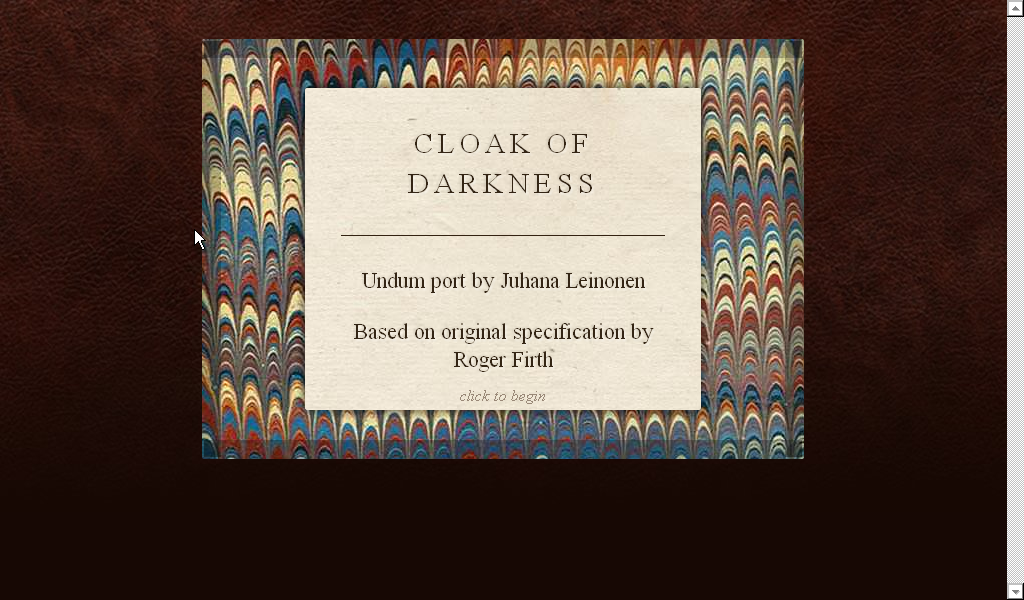 Cloak of Darkness (Browser) screenshot: Title screen