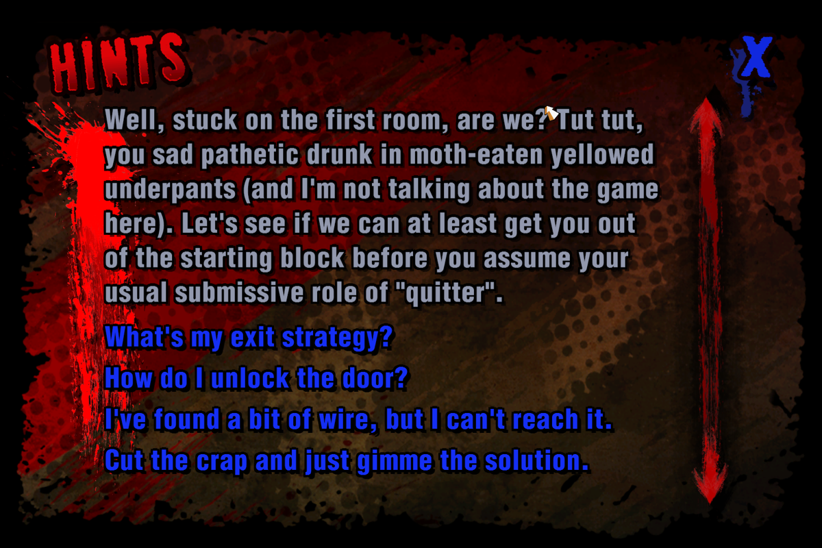 Hector: Episode 1 - We Negotiate with Terrorists (Windows) screenshot: You can always get a hint or read the solution.