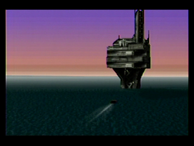 Cyberia (SEGA Saturn) screenshot: Arriving in a hovercraft