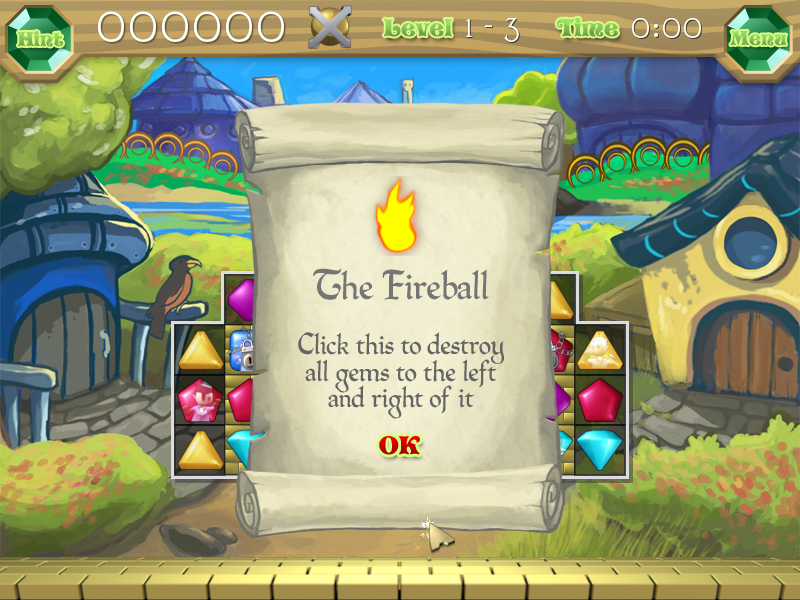 The Wonderful Wizard of Oz (Windows) screenshot: Introducing the bonus item, the fireball. "How about some fire, Scarecrow?"