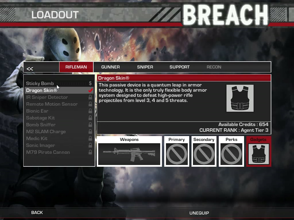 Breach (Windows) screenshot: Loadout - gadgets