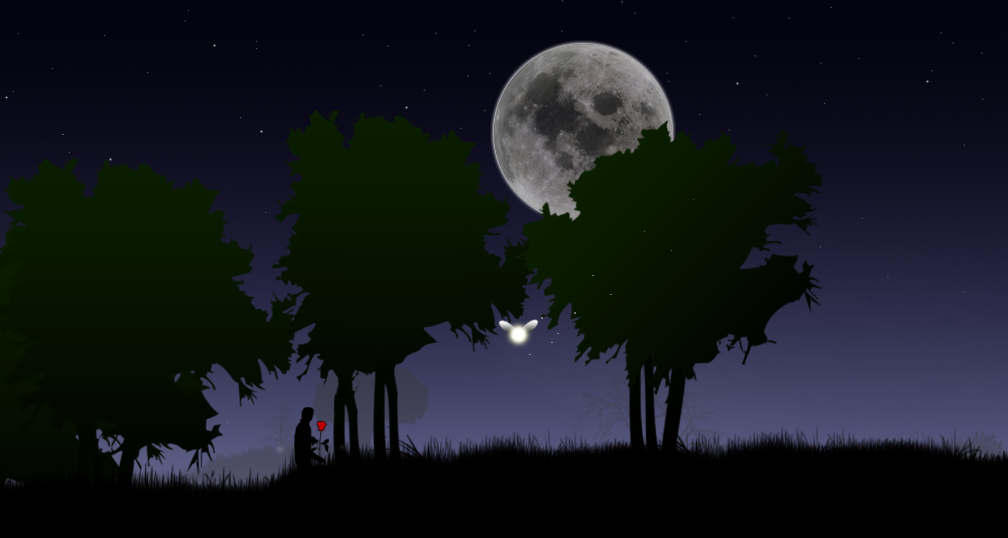 Star Sky (Windows) screenshot: Something white appears in the woods.