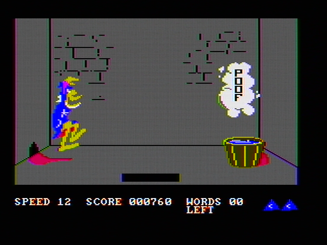 Wizard of Id's WizType (DOS) screenshot: Poof! I won this time (CGA with composite monitor)