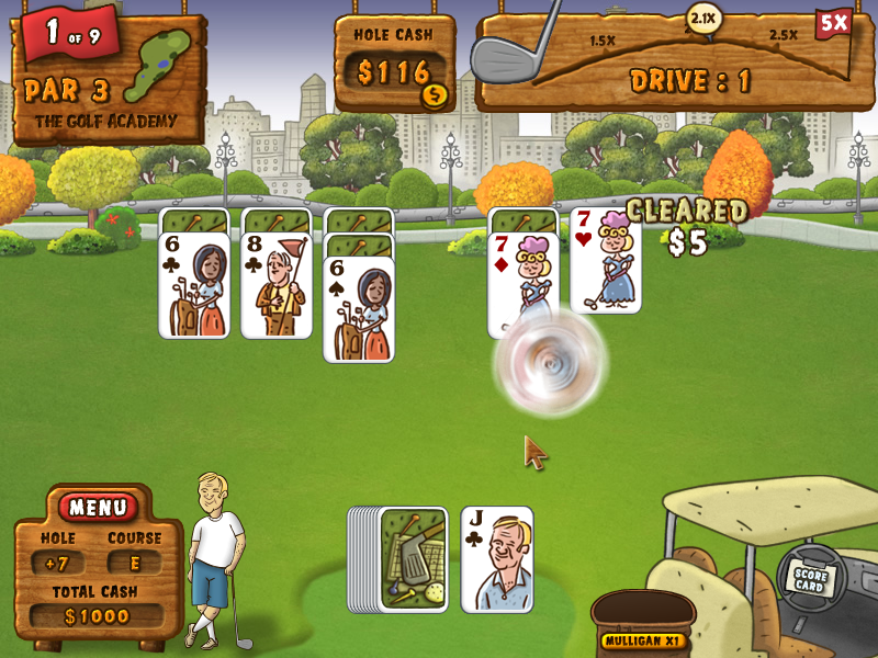 Fairway Solitaire (Windows) screenshot: I made a proper move and cleared a card.