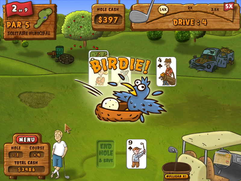 Fairway Solitaire (Windows) screenshot: This hole ended with a birdie.