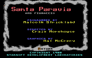 Santa Paravia and Fiumaccio (Commodore 64) screenshot: Title screen