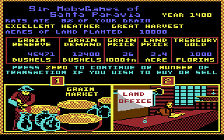Santa Paravia and Fiumaccio (Commodore 64) screenshot: Harvest overview
