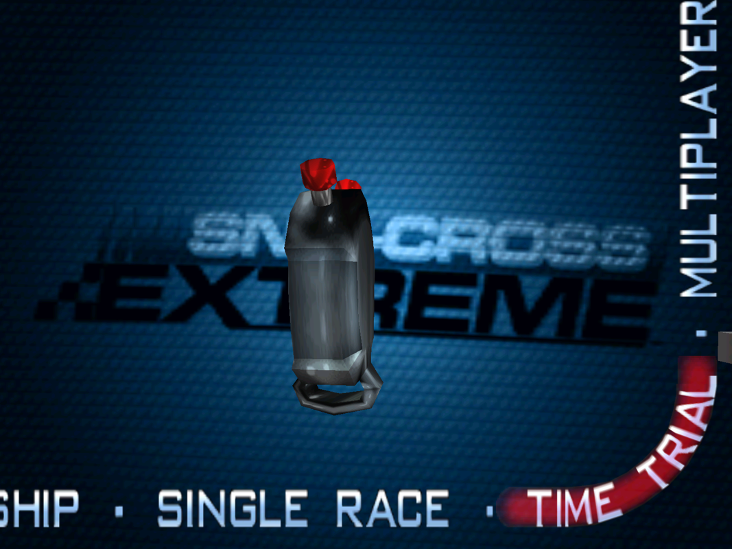 Sno-Cross Championship Racing (Windows) screenshot: The Time Trial option is available to a new player. Its indicated by a rotating stopwatch.