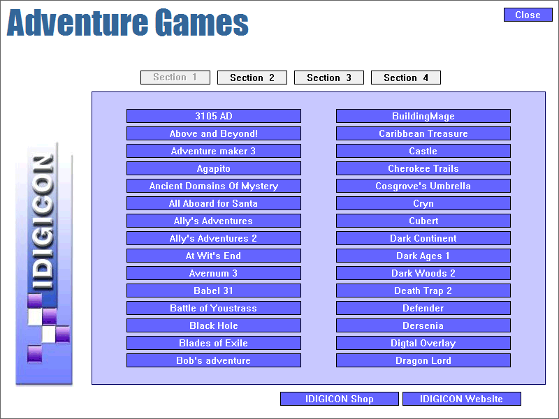 Family Adventure Games (Windows) screenshot: This is the first section of Adventure games