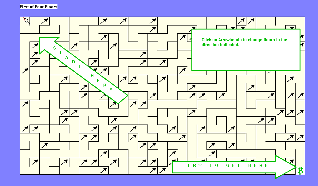 Mazemaker (Windows 3.x) screenshot: This is the first screen of the maze. It shows the start and the end points.