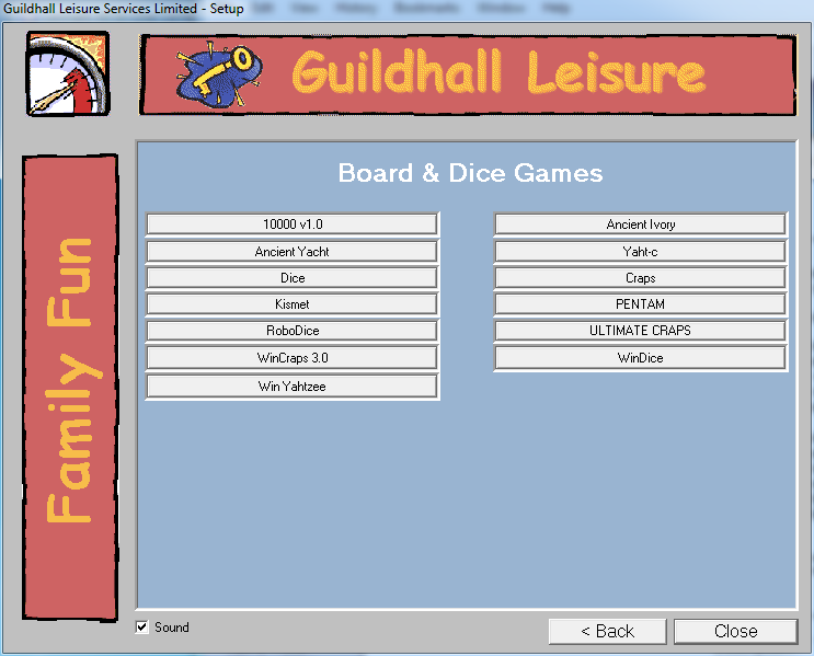Board & Dice Games For Windows (Windows) screenshot: The games available under the Dice menu option