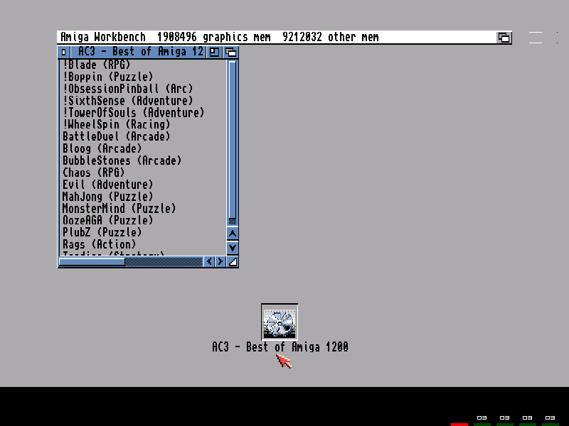 Amiga Classix 3 (Windows) screenshot: The Amiga 1200 games menu