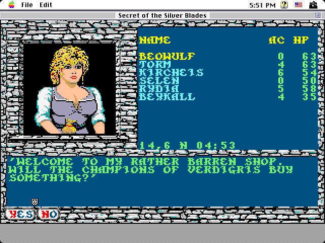 Secret of the Silver Blades (Macintosh) screenshot: Visiting a shop (color)