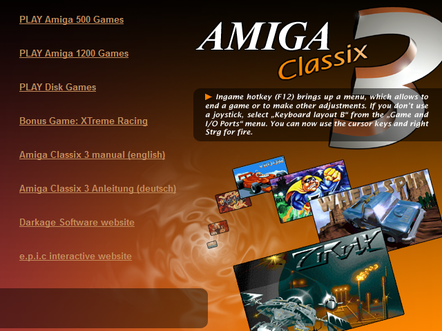 Amiga Classix 3 (Windows) screenshot: The compilations main menu