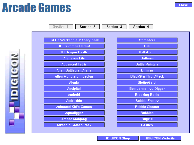 Family Arcade Games (Windows) screenshot: These are the games in Section 1