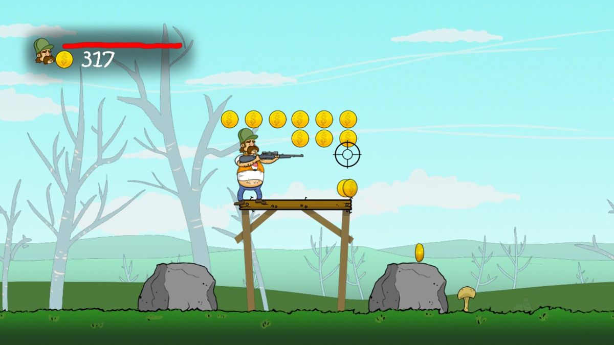 Bird Assassin (Windows) screenshot: Around these parts, coins just hang in the air for the picking.